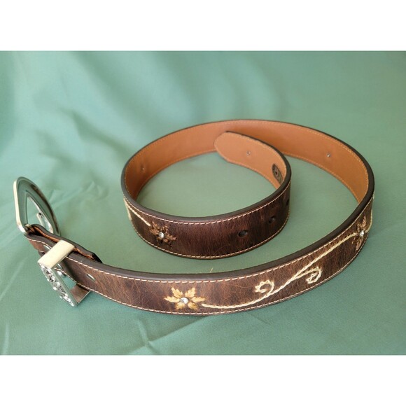 Nocona Western Boho Rhinestone Floral Leather Belt Brown Embroidered Women\'s M main image 7